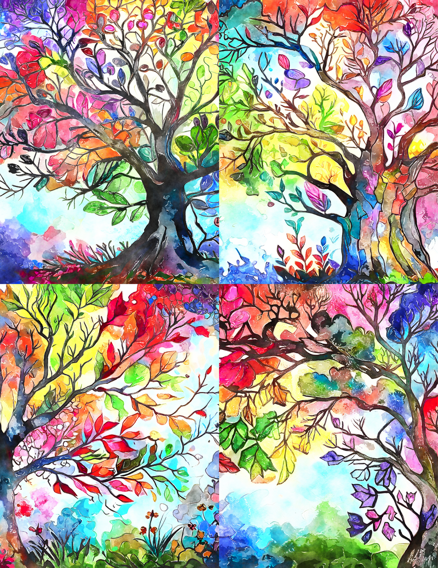 "Rainbow Watercolor Trees" Premium Diamond Painting Release Papers