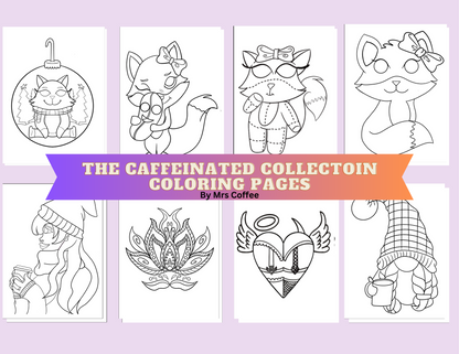 "The Caffeinated Collection Coloring Pages" By Mrs. Coffee Premium Diamond Painting Release Papers