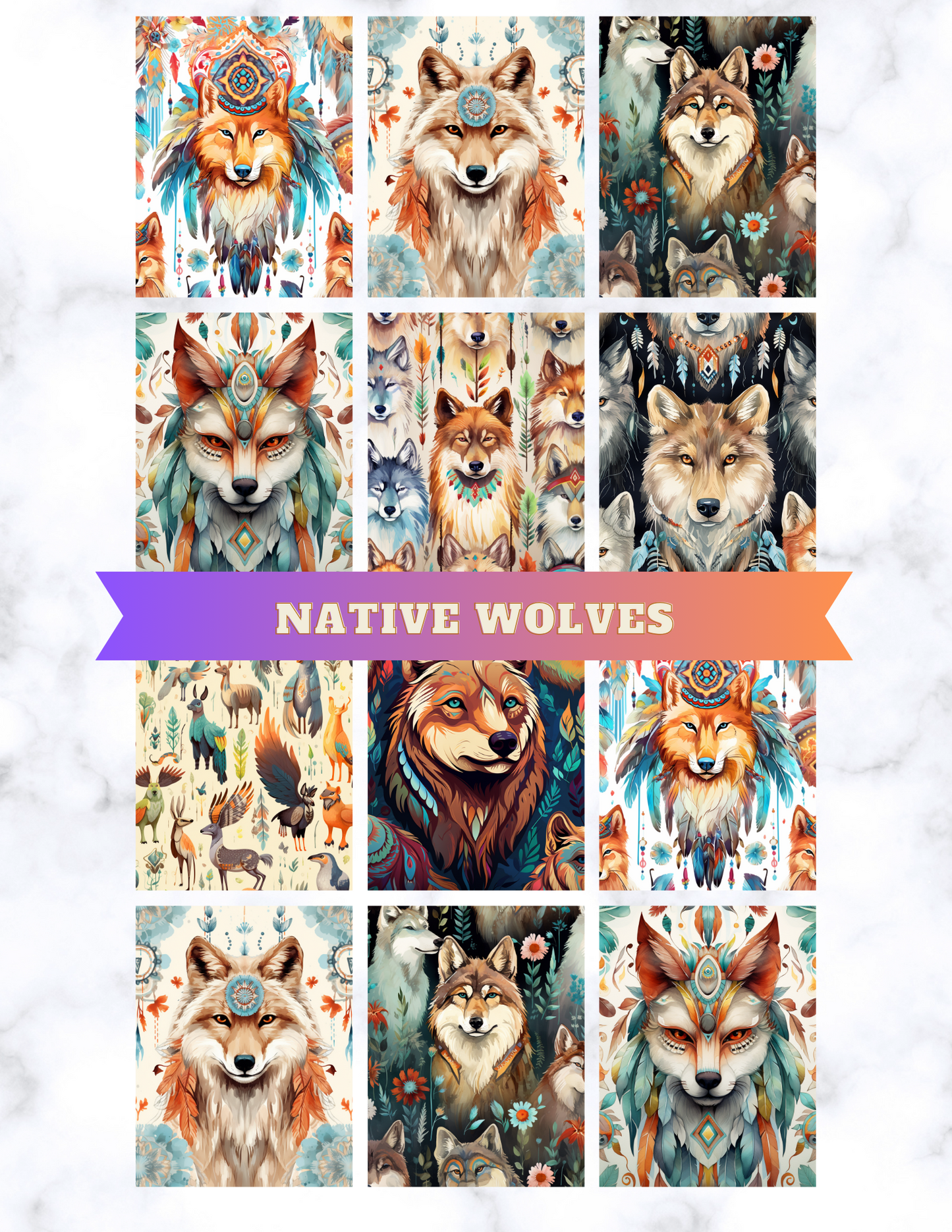 "Native Wolves" Premium Diamond Painting Release Papers