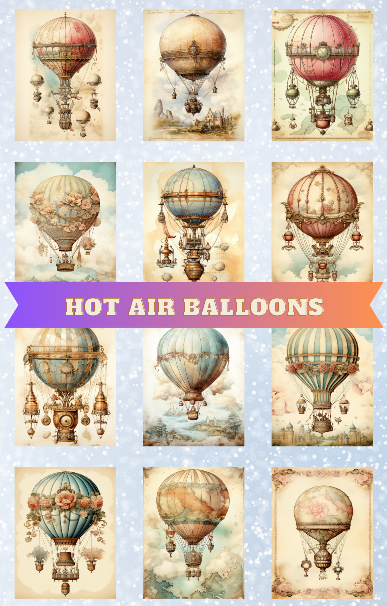 "Hot Air Balloons" Premium Diamond Painting Release Papers