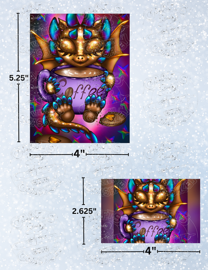 "Coffee Time Dragon" by Emma Casey Decorative Diamond Painting Release Papers