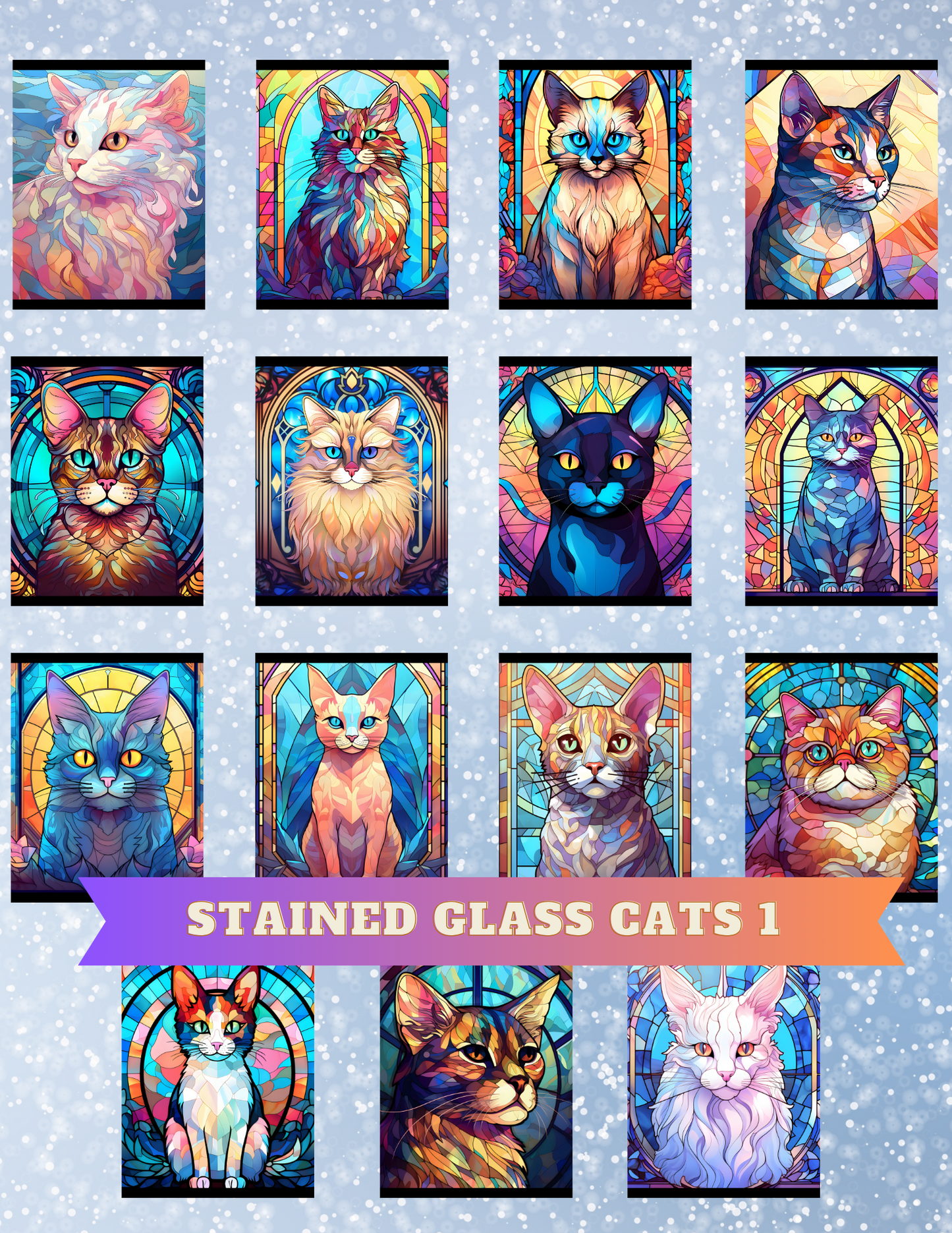 "Stained Glass Cats 1" Premium Diamond Painting Release Papers