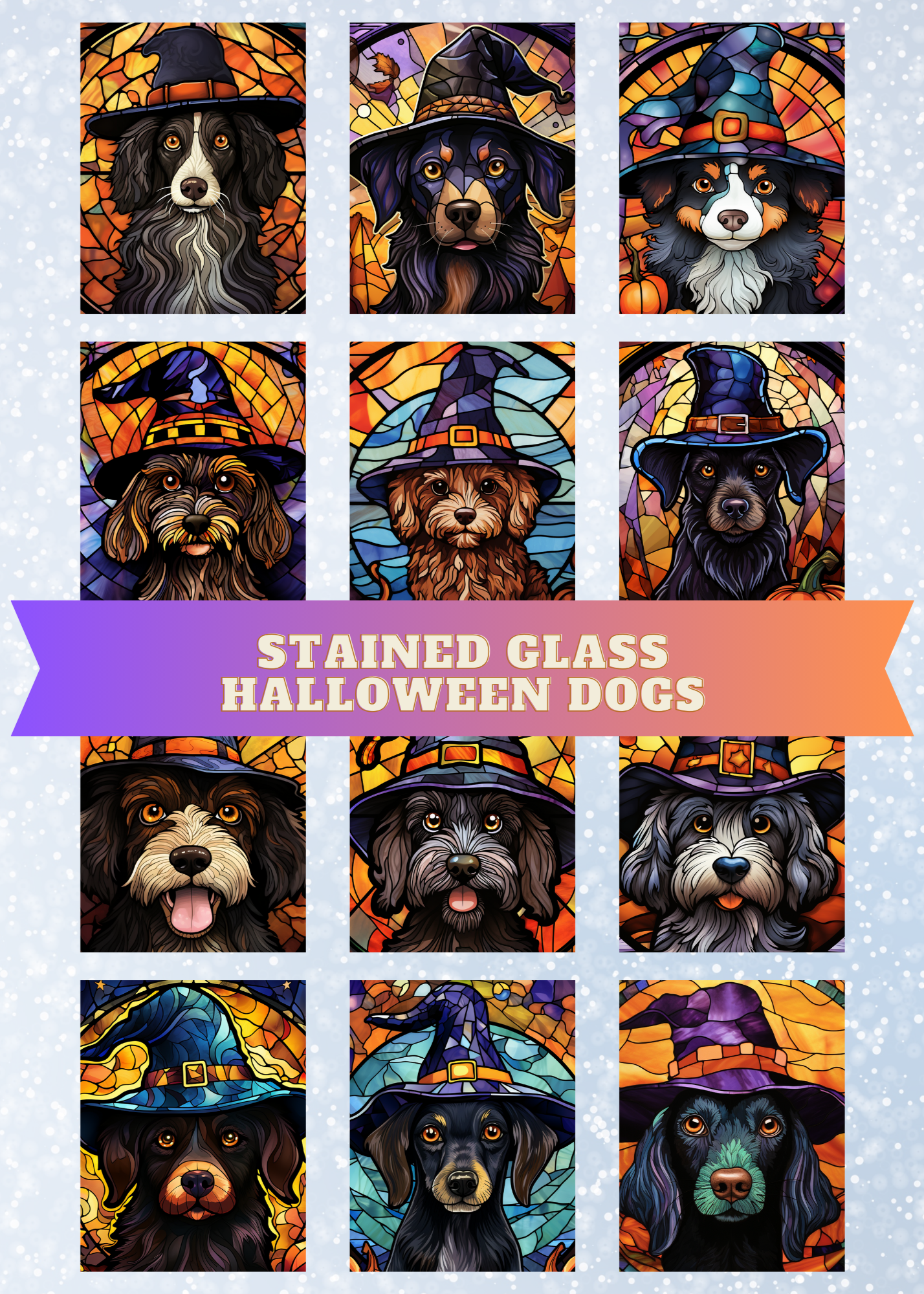 "Stained Glass Halloween Dogs" Decorative Diamond Painting Release Papers