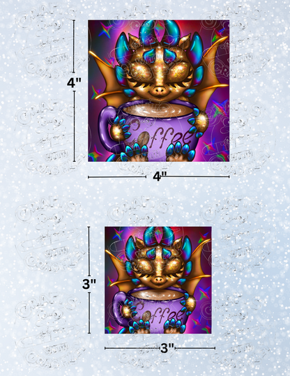 "Coffee Time Dragon" by Emma Casey Decorative Diamond Painting Release Papers