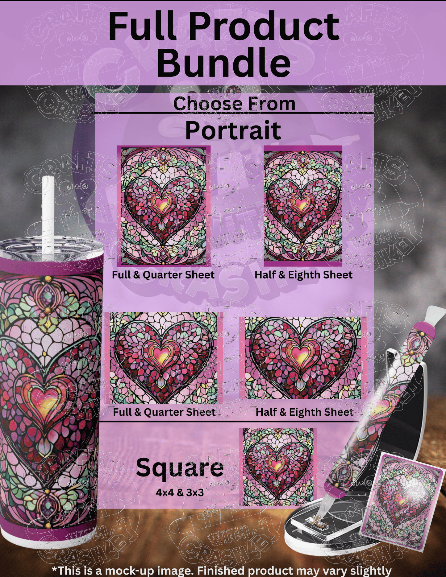 "Pink Stained Glass Heart" by ©T.S. Larking Premium Accessories for Diamond Painting