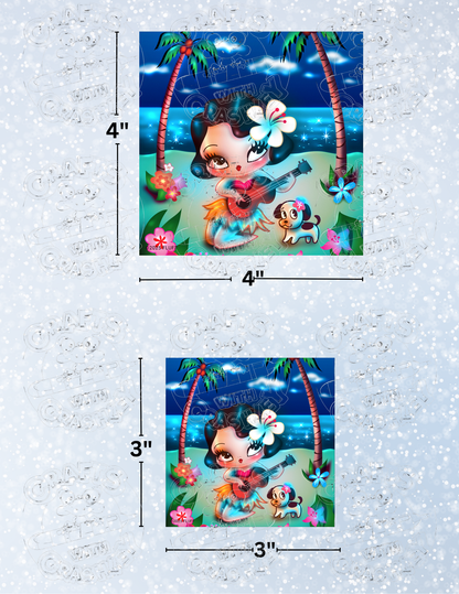 "Hula Lulu Night Scene" By ©Miss Fluff Decorative Diamond Painting Release Papers
