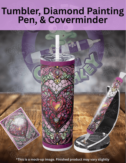 "Pink Stained Glass Heart" by ©T.S. Larking Premium Accessories for Diamond Painting