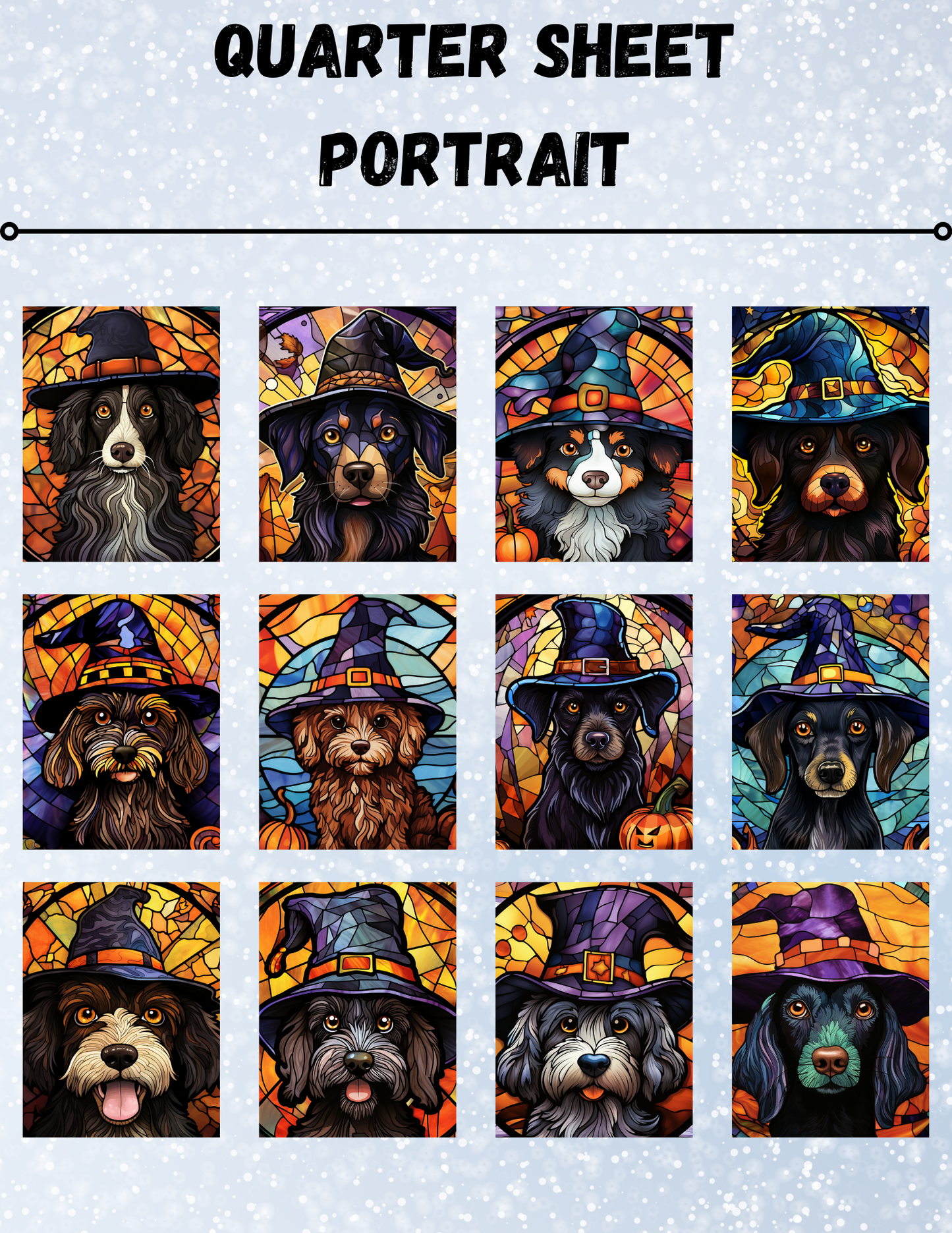 "Stained Glass Halloween Dogs" Decorative Diamond Painting Release Papers