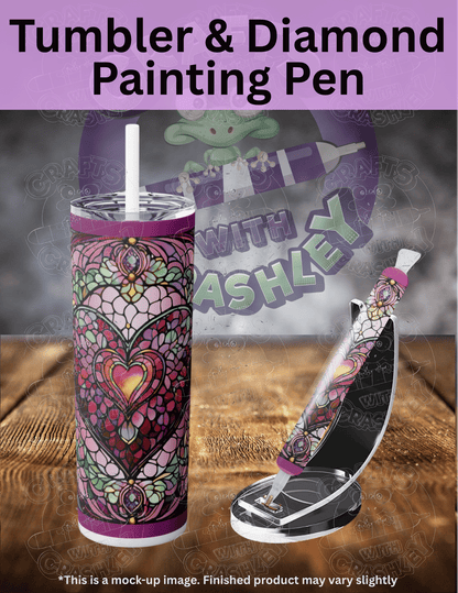 "Pink Stained Glass Heart" by ©T.S. Larking Premium Accessories for Diamond Painting