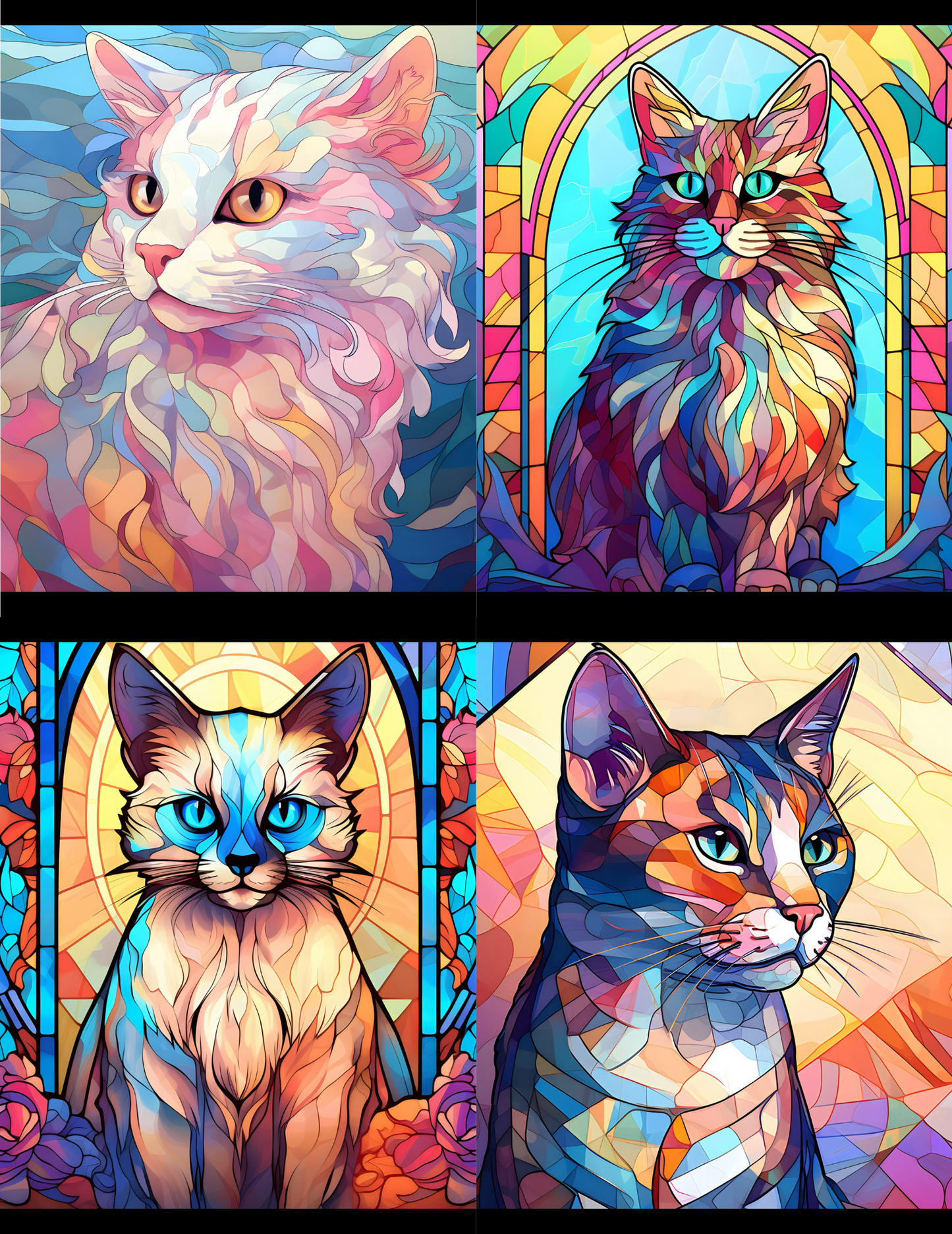 "Stained Glass Cats 1" Premium Diamond Painting Release Papers