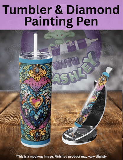 "Blue Stained Glass Heart" by ©T.S. Larking Premium Accessories for Diamond Painting