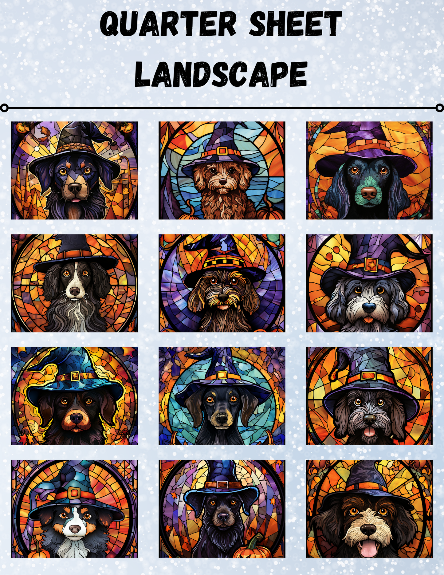 "Stained Glass Halloween Dogs" Decorative Diamond Painting Release Papers