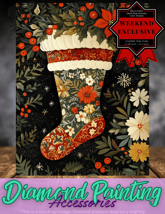 "Poinsettia Stocking" Premium Accessories for Diamond Painting