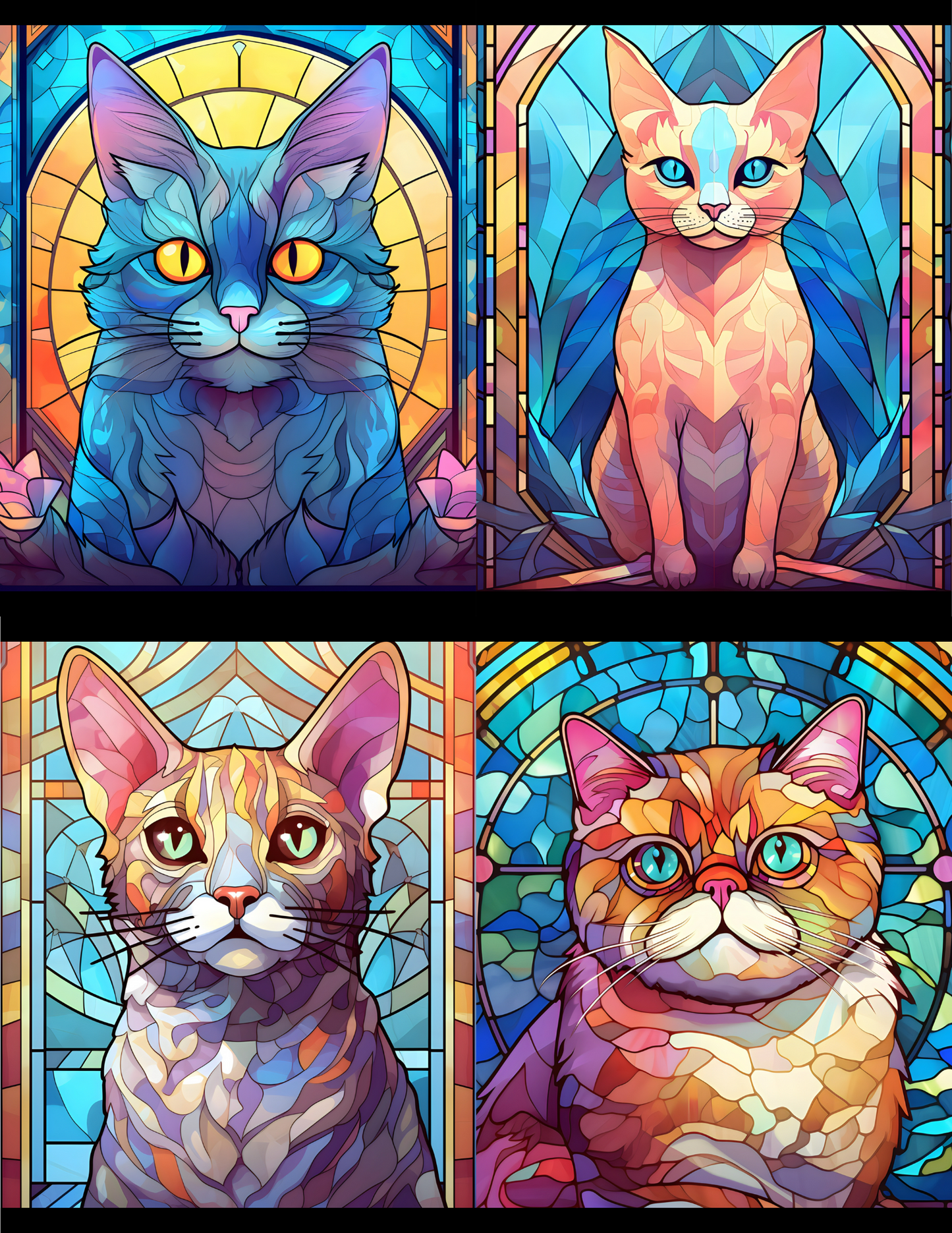 "Stained Glass Cats 1" Premium Diamond Painting Release Papers