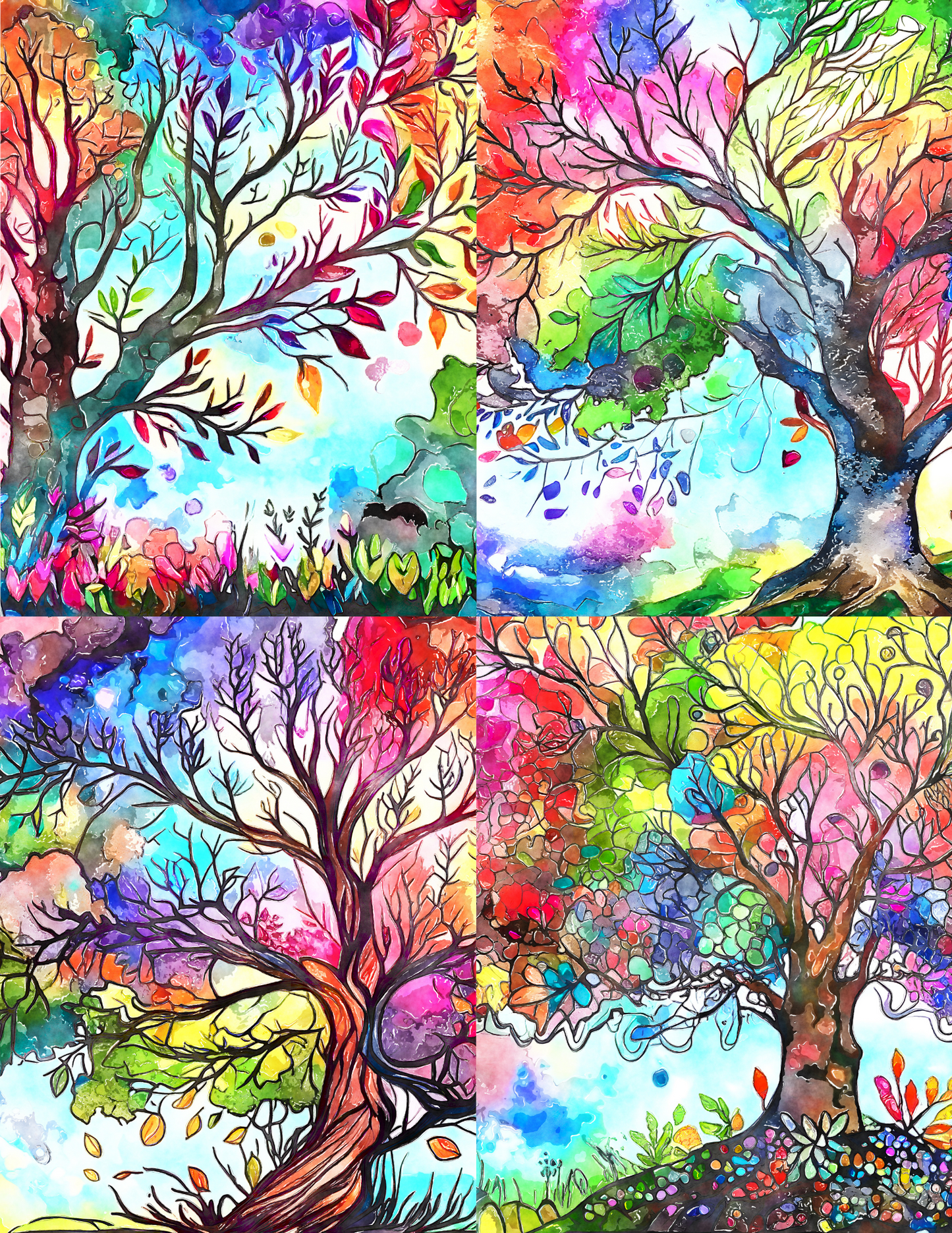 "Rainbow Watercolor Trees" Premium Diamond Painting Release Papers