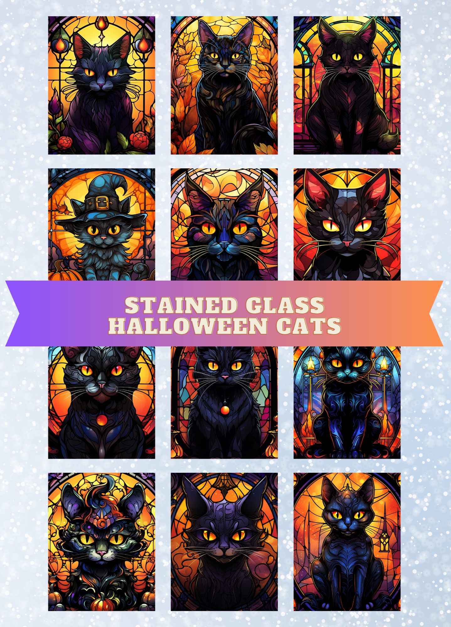 "Stained Glass Halloween Cats" Decorative Diamond Painting Release Papers