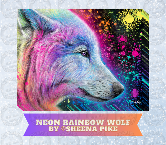 "Neon Rainbow Wolf" by ©Sheena Pike Decorative Diamond Painting Release Papers