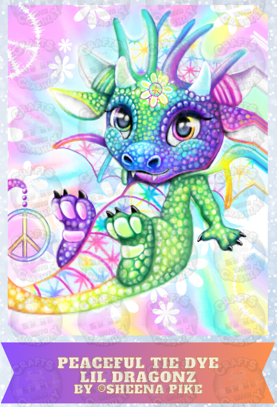 "Peaceful Tie Dye Lil Dragonz" by ©Sheena Pike Decorative Diamond Painting Release Papers