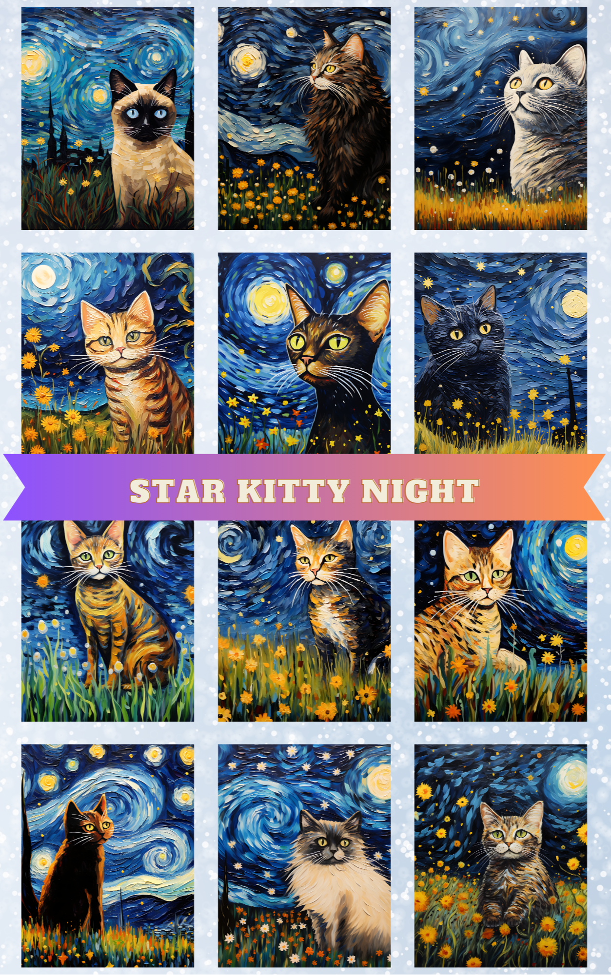 "Star Kitty Night" Decorative Diamond Painting Release Paper