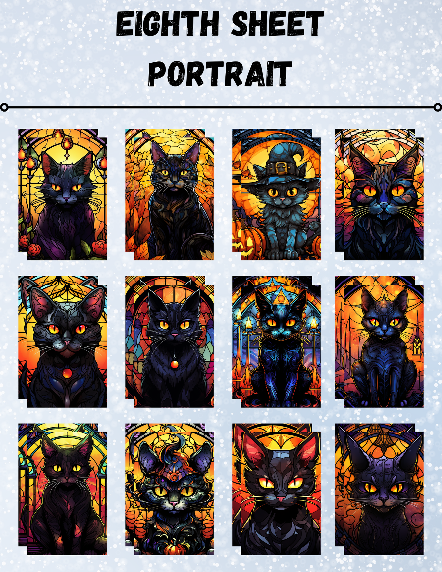 "Stained Glass Halloween Cats" Decorative Diamond Painting Release Papers