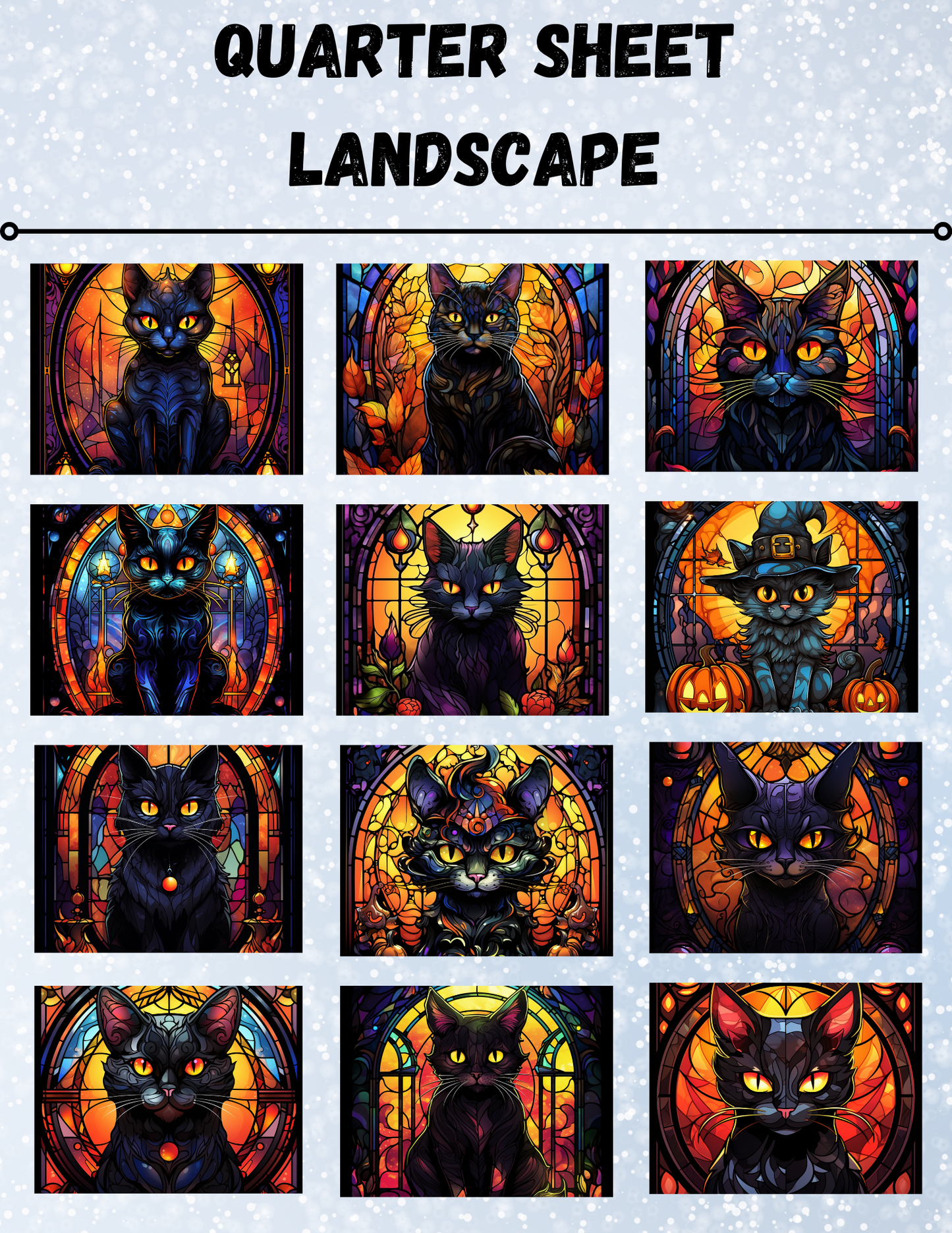 "Stained Glass Halloween Cats" Decorative Diamond Painting Release Papers