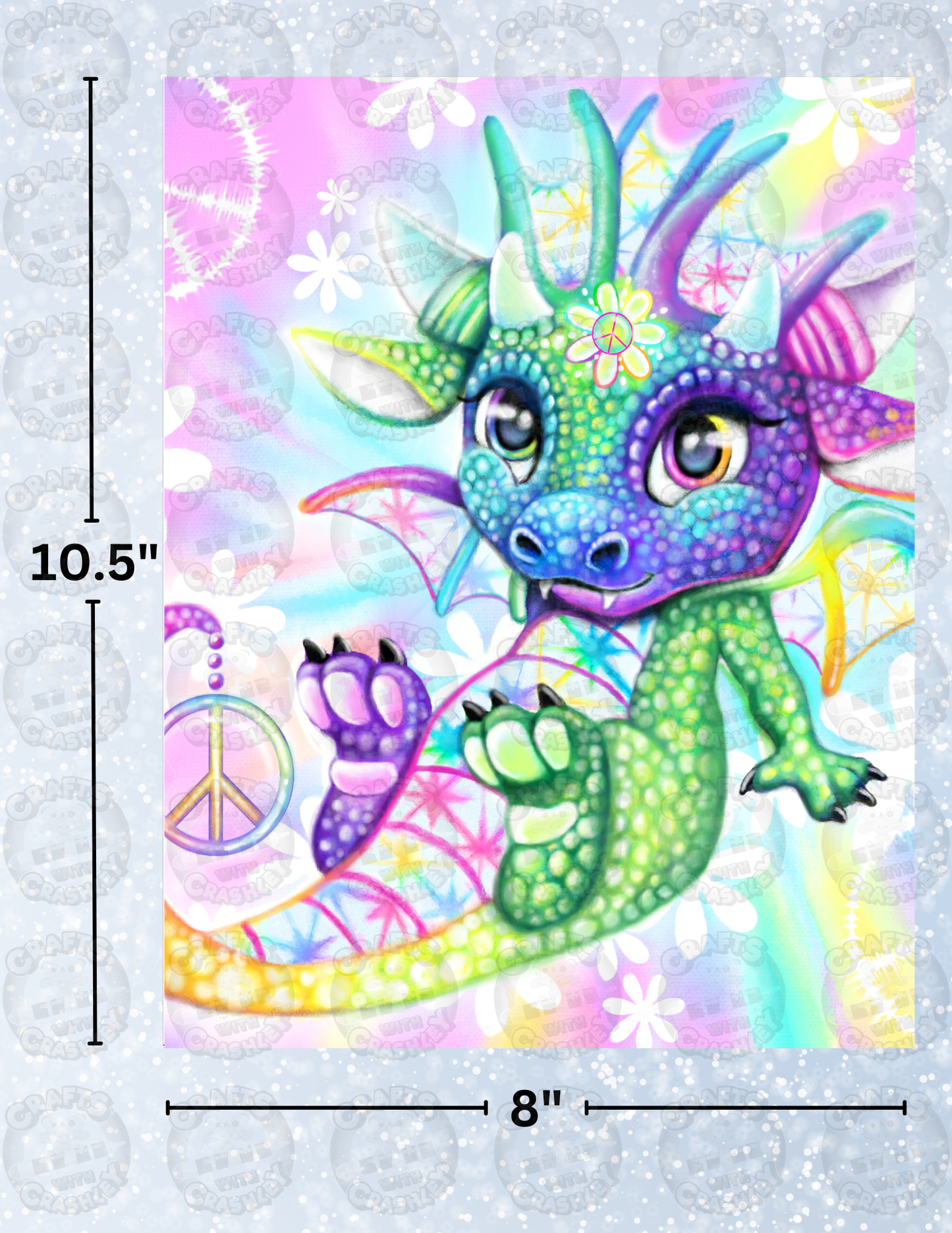 "Peaceful Tie Dye Lil Dragonz" by ©Sheena Pike Decorative Diamond Painting Release Papers