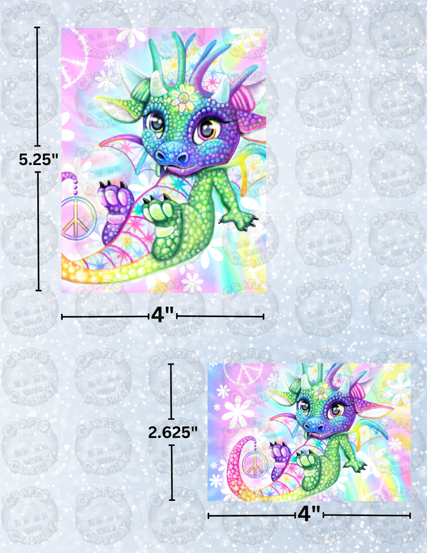 "Peaceful Tie Dye Lil Dragonz" by ©Sheena Pike Decorative Diamond Painting Release Papers