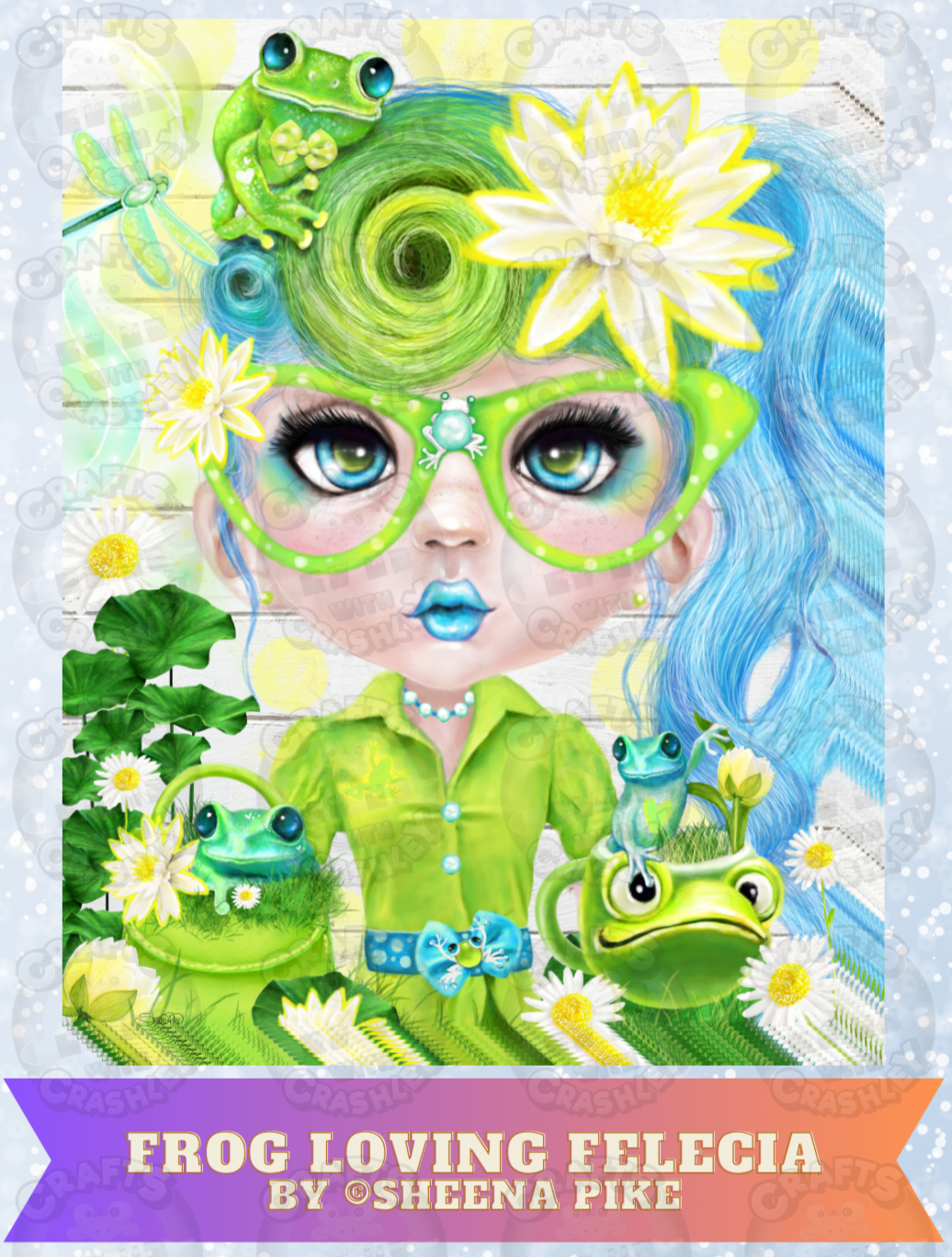 "Frog Loving Felecia" by ©Sheena Pike Decorative Diamond Painting Release Papers