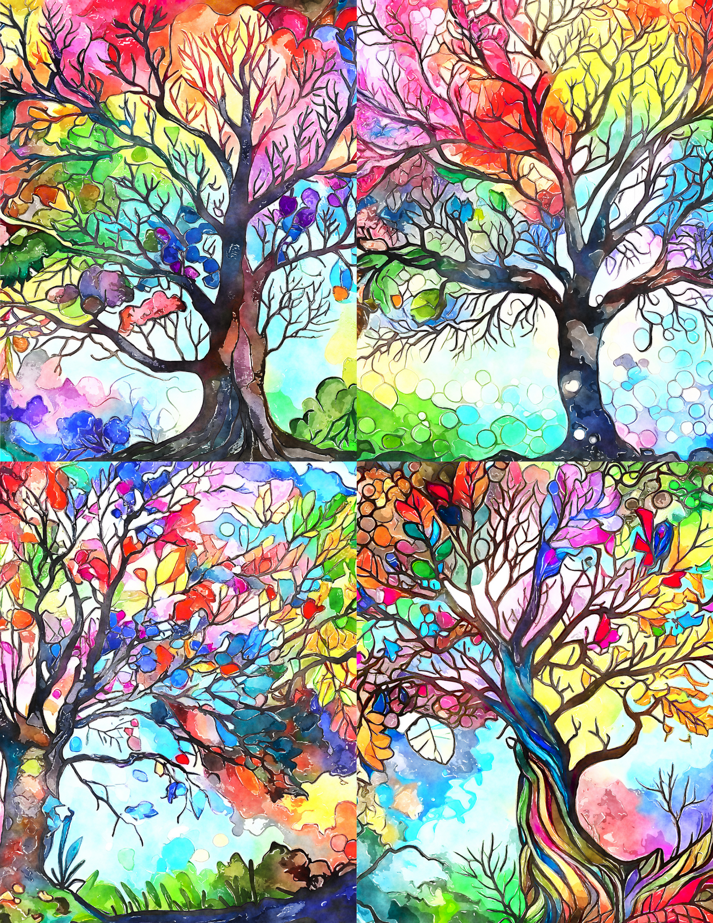 "Rainbow Watercolor Trees" Premium Diamond Painting Release Papers