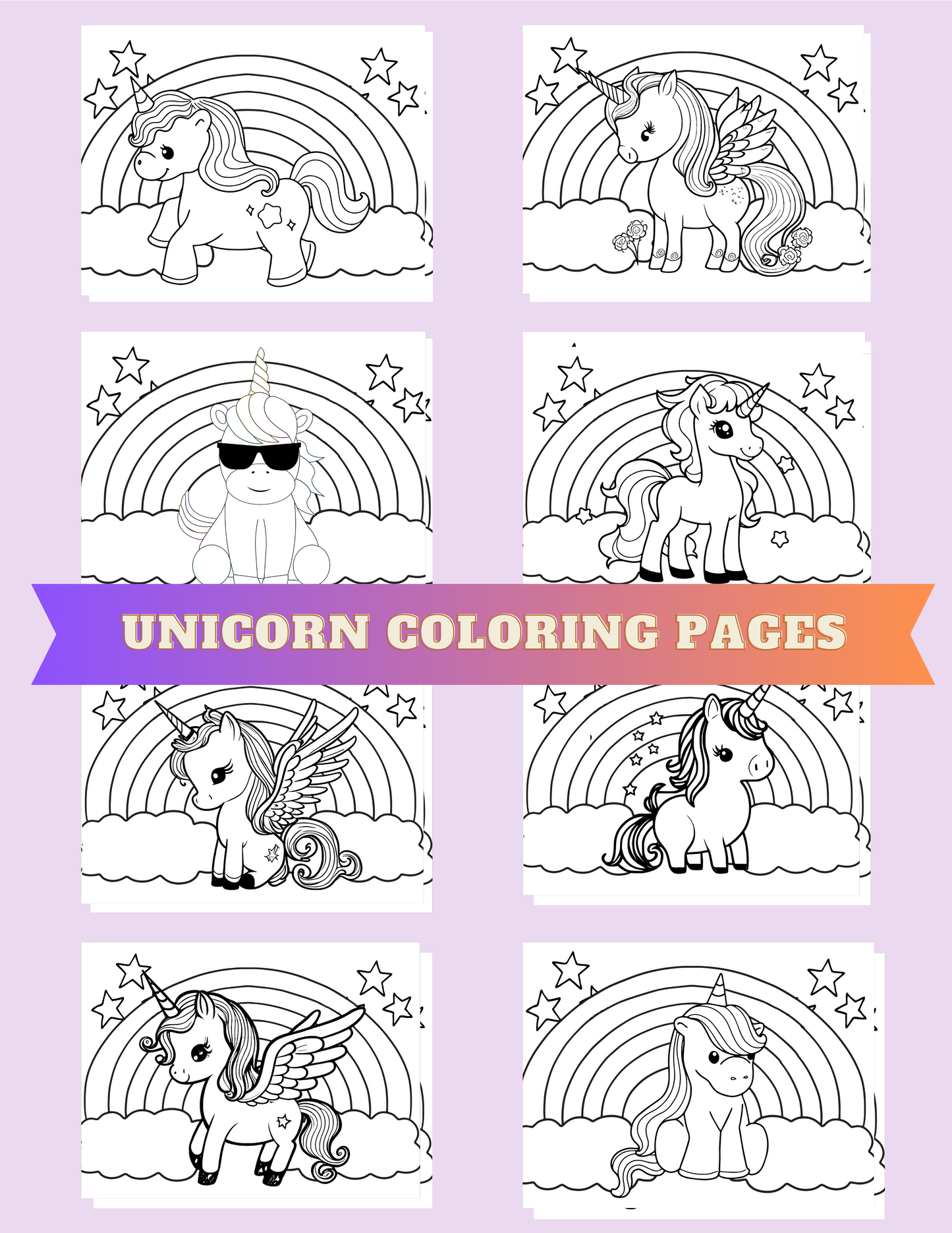 "Unicorn Coloring Pages" Premium Diamond Painting Release Papers