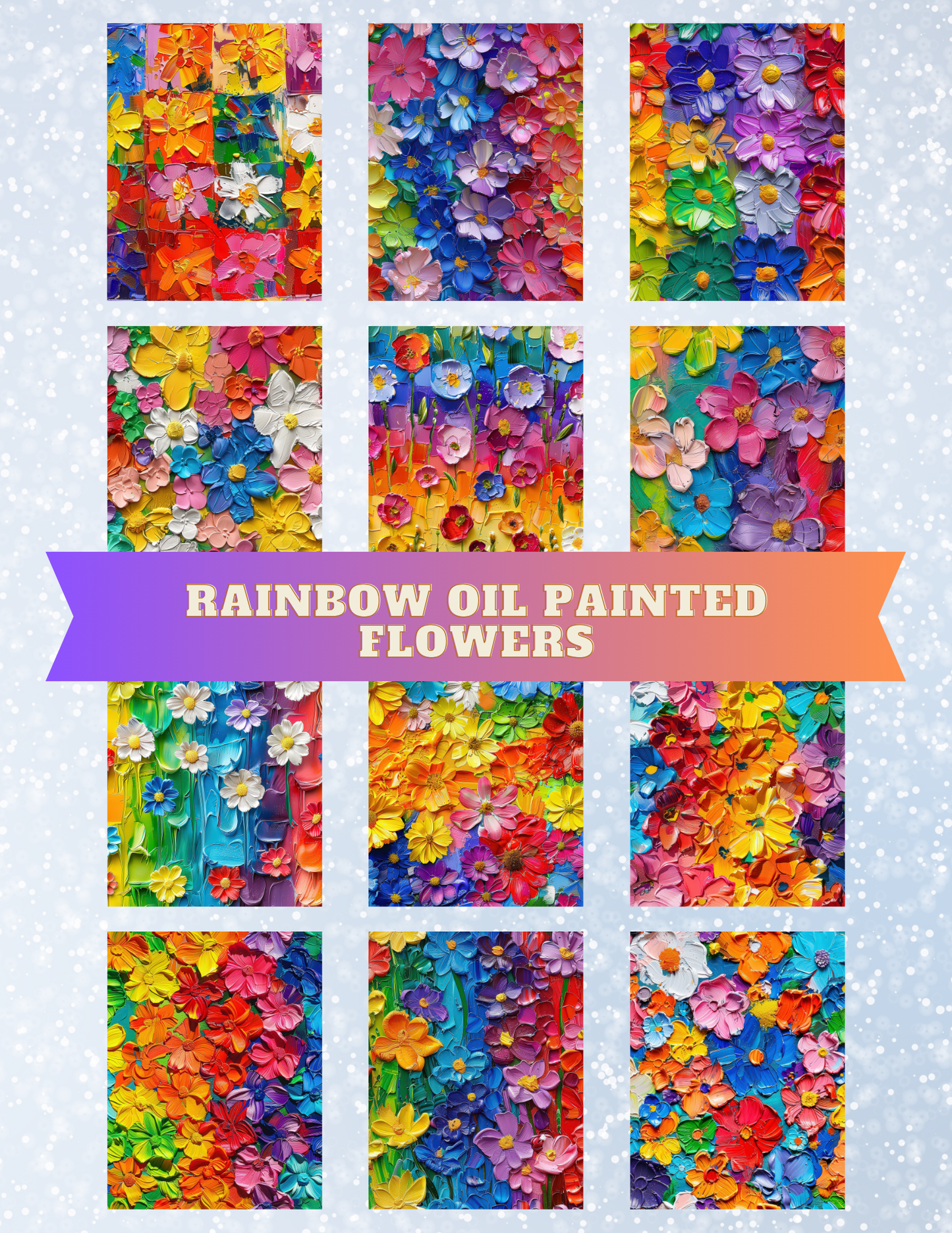 "Rainbow Oil Painted Flowers" Decorative Diamond Painting Release Papers