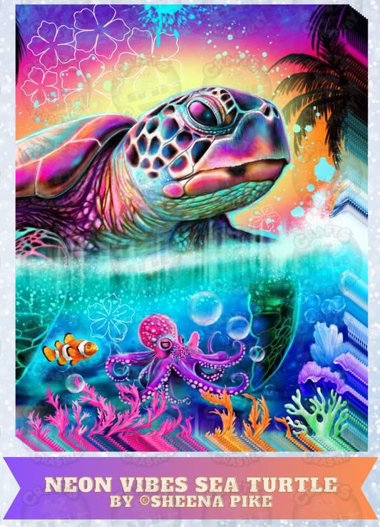 "Neon Vibes Sea Turtle" by ©Sheena Pike Decorative Diamond Painting Release Papers