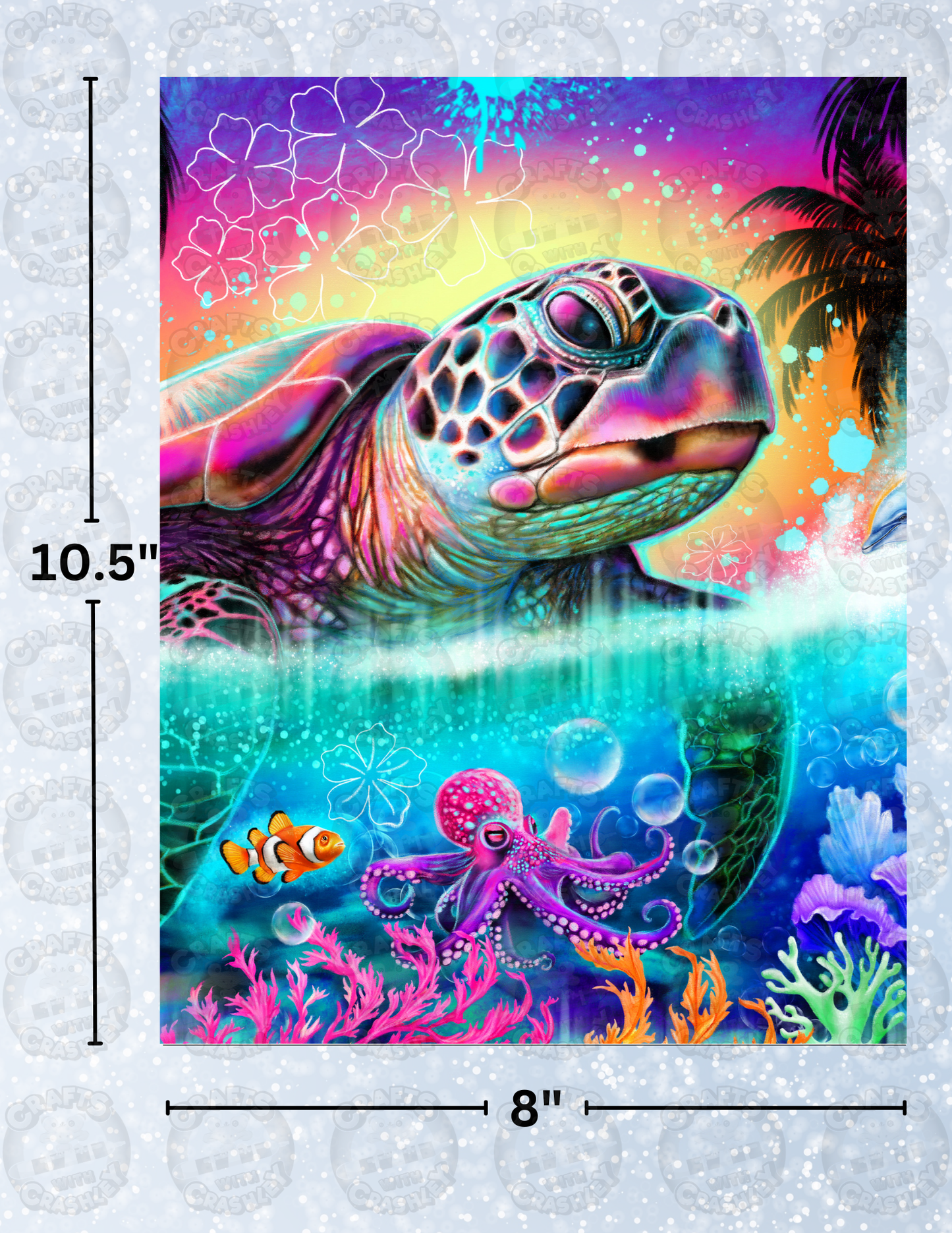 "Neon Vibes Sea Turtle" by ©Sheena Pike Decorative Diamond Painting Release Papers