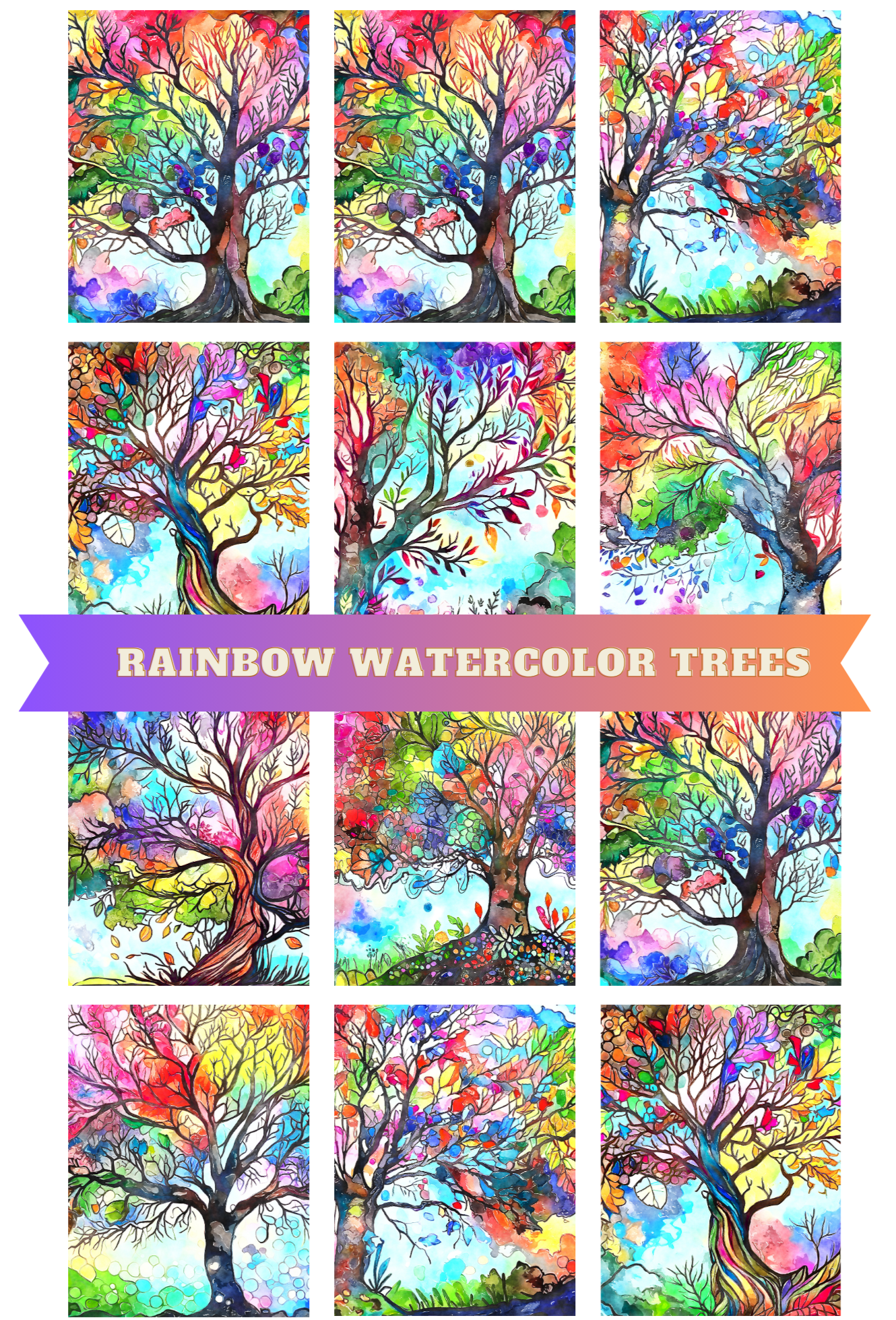 "Rainbow Watercolor Trees" Premium Diamond Painting Release Papers