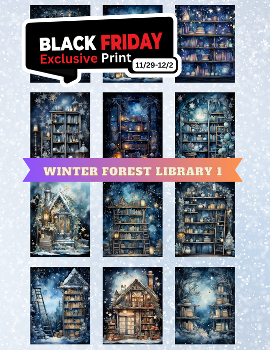 "Winter Forest Library 1" Decorative Diamond Painting Release Paper