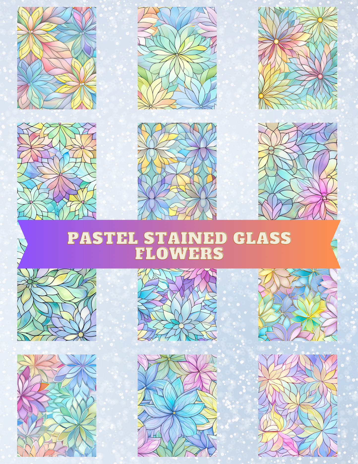 "Pastel Stained Glass Flowers" Decorative Diamond Painting Release Papers