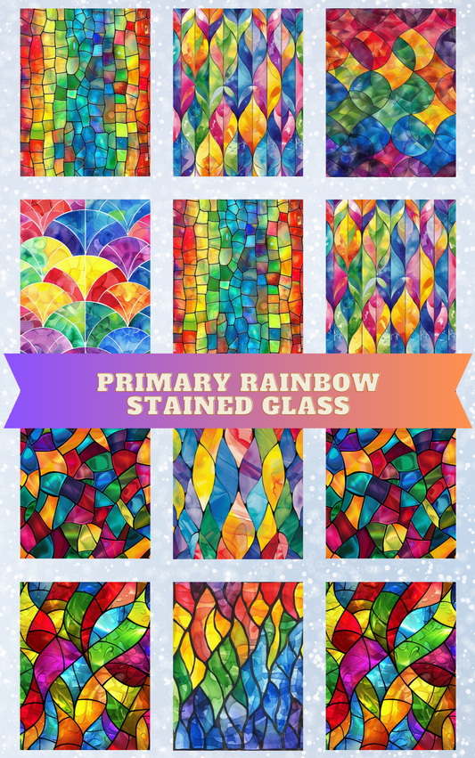 "Primary Rainbow Stained Glass" Premium Diamond Painting Release Papers