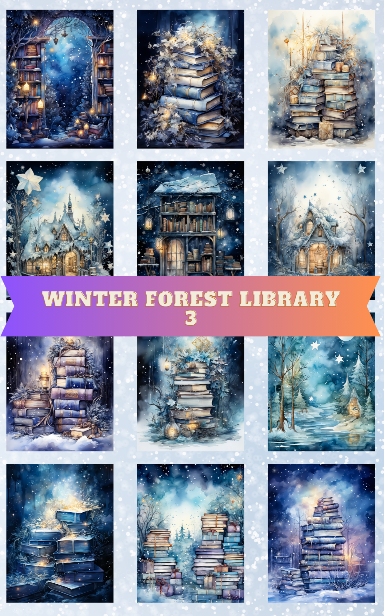 "Winter Forest Library 3" Decorative Diamond Painting Release Paper