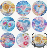 8pcs Beach Inspired Diamond Painting Coaster Set with Stand