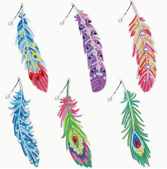 6pcs Set Diamond Painting Feather Bookmarks Kit