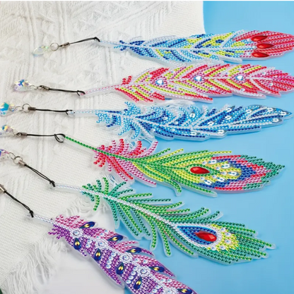 6pcs Set Diamond Painting Feather Bookmarks Kit