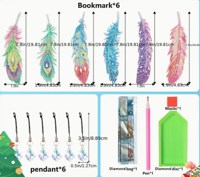 6pcs Set Diamond Painting Feather Bookmarks Kit