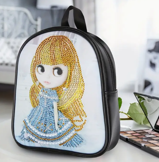 Cute Girl Leather Style Backpack Diamond Painting Kit