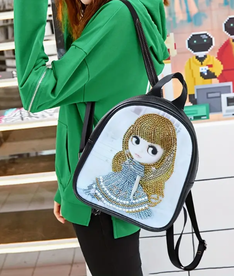 Cute Girl Leather Style Backpack Diamond Painting Kit