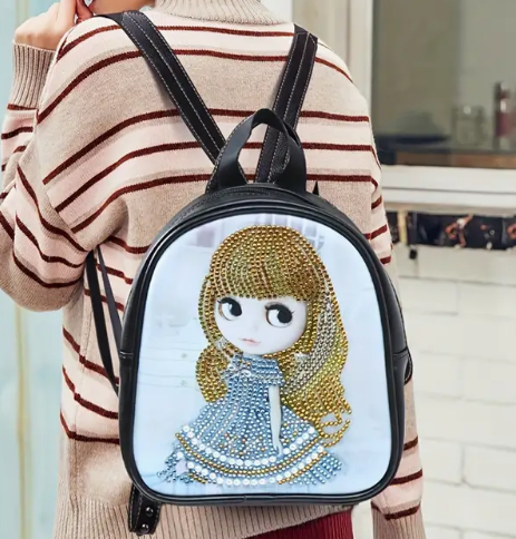 Cute Girl Leather Style Backpack Diamond Painting Kit