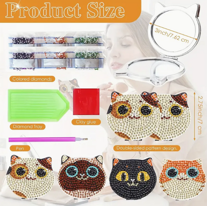 Black Cat Compact Mirror Diamond Painting Kit