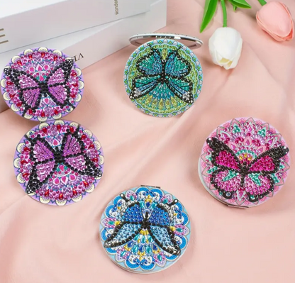 Green Butterfly Compact Mirror Diamond Painting Kit