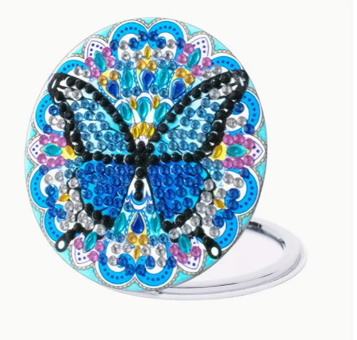 Blue Butterfly Compact Mirror Diamond Painting Kit