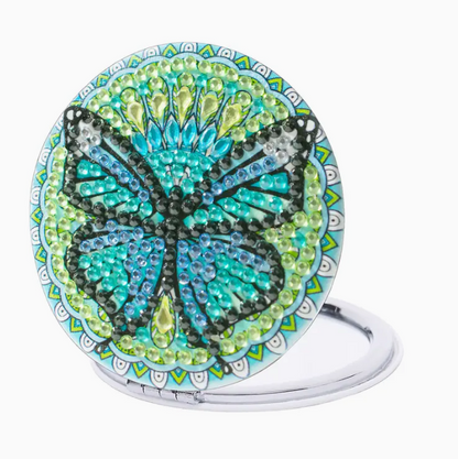 Green Butterfly Compact Mirror Diamond Painting Kit