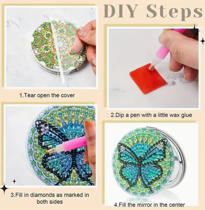 Green Butterfly Compact Mirror Diamond Painting Kit